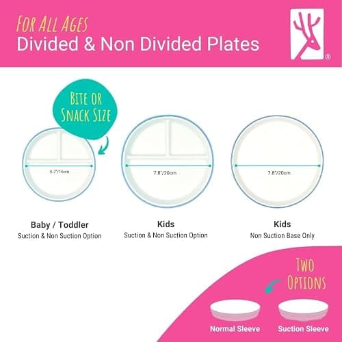 Elk and Friends Kids 7.8” Porcelain White Plates with Silicone Sleeves | Suitable for Babies/Toddlers | Microwave & Dishwasher Safe | Non Slip Dinnerware | Snack Dishes | 4 Pack thumbnail 5