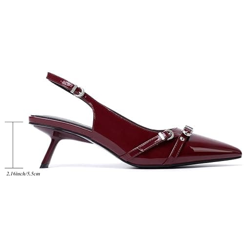 Mostrin Kitten Heels for Women Pointed Toe Pumps Patent Leather Low Heel Slingback Heels with Buckle Dress Shoes for Dating Party Working thumbnail 3