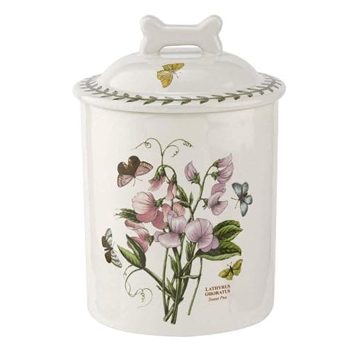Portmeirion Botanic Garden 7-Inch Pet Treat Jar - Sweet Pea Motif with Bone-Shaped Handle, Fine Porcelain Luxury Pet Essentials - Dishwasher, Microwave, & Freezer Safe for Versatile Use - Image 1