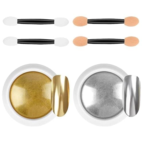 LOPHE Chrome Nail Powder, 2 Stück Glitzer-Nagelpuder-Set, Metallisches, spiegelndes Chrom-Nagelpulver, Holografisches Chrompulver mit Spiegeleffekt, Geeignet für Nagelstudios zum Selbermachen - Image 1