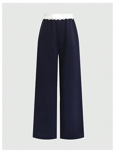 RoseSeek Girl's Lace Trim Baggy Sweatpant High Waisted Wide Leg Sweatpant Workout Track Pants Trousers thumbnail 2