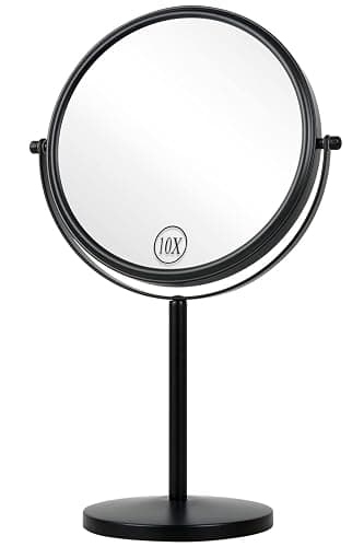 ALHAKIN 10x Magnifying Makeup Mirror, 8 Inch Tabletop Mirror Double Sided with Magnification, Swivel Make Up Mirror for Bathroom, Black - Image 1