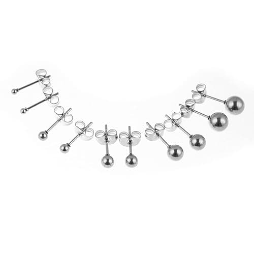 Memsion Stainless Steel Earrings Hypoallergenic Earrings, Ball Stud Silver Stud Earrings Set for Women Men Girls, Nickel Free Earrings thumbnail 2