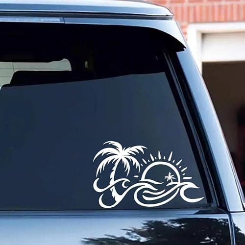ZUKHL 2pcs 6.69"x3.94" Palm Tree and Sun Wave Vinyl Decal - Tropical Beach Design Adhesive Sticker for Car, Laptop, and Truck Decoration, Durable Car Sticker #2BZ309 thumbnail 5