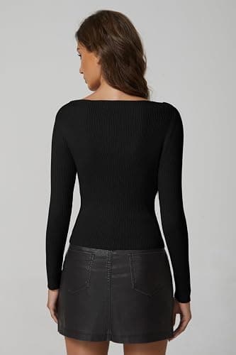 QINSEN Womens Asymmetrical Neck Sweater Slim Fit Long Sleeve Knit Pullover Top thumbnail 2