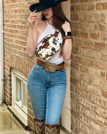 Wrangler Cow Print Waist Pack Western Belt Bag for Women with Adjustable Strap, Brown thumbnail 2