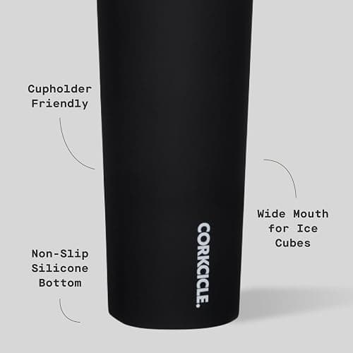 Corkcicle Sport Canteen - Keeps Drinks Cold 25 Hours - Stainless Steel Water Bottle - Triple-Insulated - Spill-Proof - Summer Drinkware Gift - Keeps Drinks Ice Cold - 20 oz - Matte Black thumbnail 4