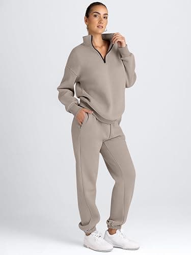 AUTOMET Women's Sweatsuits 2 Piece Outfits Lounge Sets Long Sleeve Half Zip Pullover and Baggy Sweatpants with Pockets thumbnail 4