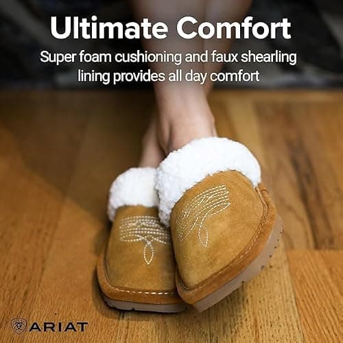 ARIAT Women's Jackie Square Toe Warm Soft Genuine Suede Leather Indoor Outdoor Slippers with Plush Collar thumbnail 5
