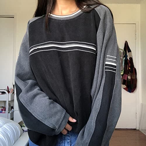 Y2K Grunge Striped Sweatshirt Oversized Long Sleeve Preppy Alt Pullover Korean Aesthetic Harajuku Clothes thumbnail 3