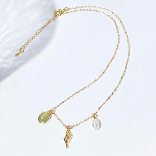 Cliory Adjustable Pearl Necklaces 14k Gold Plated Necklace Natural Pearl Shell Necklace Waterproof Pendant Jewelry for Women and Gift thumbnail 9