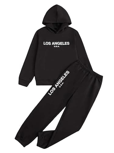 SHENHE Boy's 2 Piece Outfits Letter Print Long Sleeve Hoodie and Sweatpants Sweatsuits - Image 1