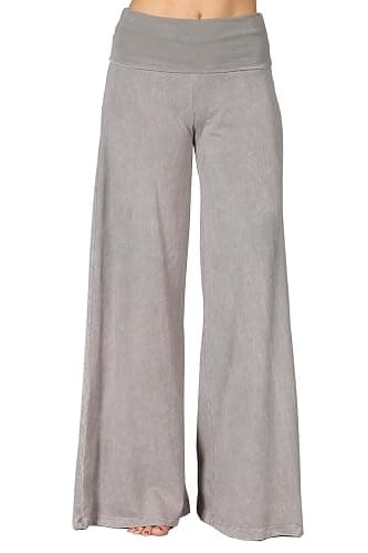 HEYHUN Womens Casual Tie Dye Solid Wide Leg Bottom Boho Hippie Lounge Palazzo Pants S-3XL - Image 1