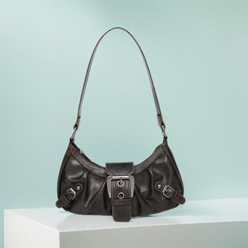 CRGANGZY Women Hobo Bag Y2K PU Leather Crescent Bag Pleated Underarm Purse Magnetic Closure Zipper Clutch Purse Travel Bag - Coffee thumbnail 3