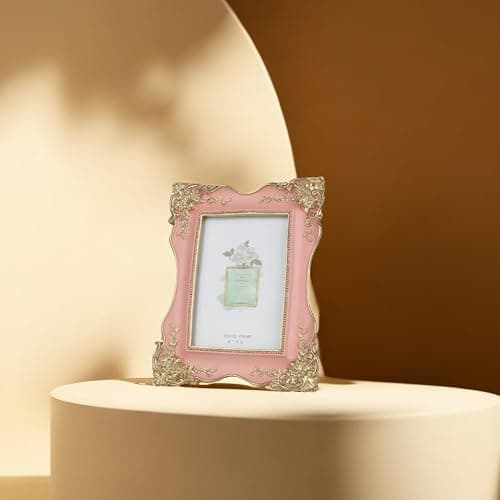 Kaolituis Vintage Picture Frame 4x6 with Gold Trim Antique Tabletop Wall Hanging Photo Frame with Glass Front for Home Decor,Gift Ideas (Pink) thumbnail 7