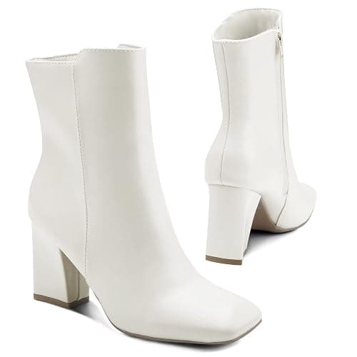 mysoft Women's Ankle Boots Square Toe Side Zipper GoGo Boots Chunky Block Heel Mid Calf Low Heeled Short Booties thumbnail 5