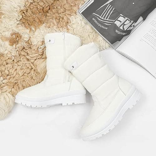 HYPOCRUTE Women's Warm Snow Boots with Fur Lined Black and White Wide Winter Boots Water-resistant Mid Calf Boots for Hiking,Working,Outdoors thumbnail 8
