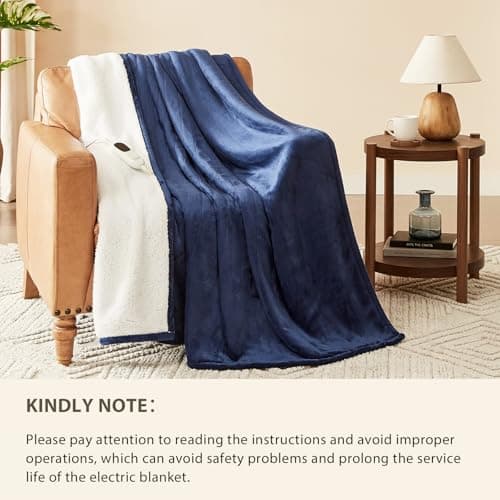 Homemate Heated Blanket Electric Throw - 50"x60" Heating Blanket Throw 1/2/4/6/8 Hours Auto-Off 10 Heat Level Over-Heat Protection Flannel Sherpa ETL Certification thumbnail 6