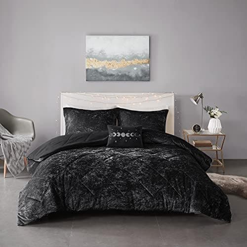 Intelligent Design Queen Duvet Cover Set, Velvet Queen Duvet Set, Luxury Diamond Quilting Black Duvet Cover, Fluffy Duvet Cover with Decorative Pillow and 2 Shams, 4 Pieces, Black, Full/Queen thumbnail 17
