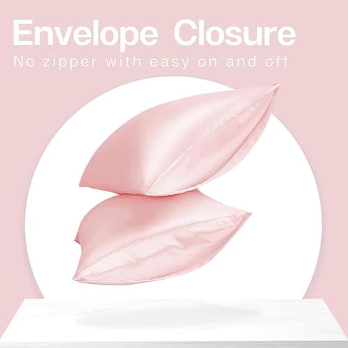 MR&HM Satin Pillowcase for Hair and Skin, Silk Satin Pillowcase 2 Pack, Queen Size Pillow Cases Set of 2, Silky Pillow Cover with Envelope Closure (20x30, Light Pink) thumbnail 6