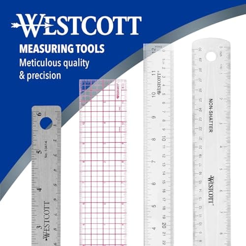 Westcott Acrylic Clear Ruler, Easy-to-Read Markings, Scratch-Resistant Design, Raised Beveled Edges, for Crafting, Office, Classroom, Back to School Supplies, 12-Inch thumbnail 5
