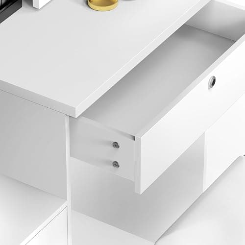 balurukt Vanity Desk with Sliding Mirror and Lights,Makeup Vanity Set with 6 Storage Shelves 4 Drawers Dressing Table for Bedroom Dressing Room Hidden Storage Space(White) White thumbnail 7