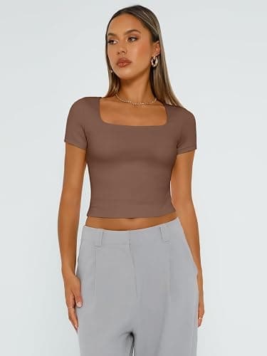 Trendy Queen Tshirts Shirts for Women Double Lined Going Out Crop Tops 2025 Spring Summer Workout Y2k Clothes Beach Fashion thumbnail 2