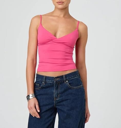 Giraropa Women Summer Basic Cami Shirt Sexy Sleeveless Spaghetti Strap V Neck Tank Top Y2K Slim Fit Going Out Crop Tops thumbnail 2