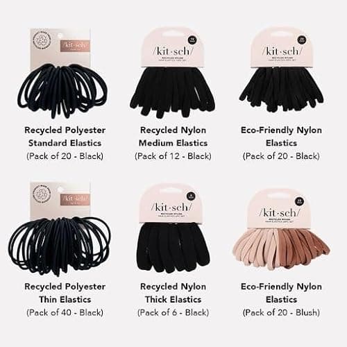 Kitsch Black Hair Ties No Damage - Strong, Stretchy Hair Bands | Soft Nylon Ponytail Holders, Snag-Free Rubber Bands, Perfect for Updos & Braids | Ideal Gifts for Women - Black, 6pcs thumbnail 7