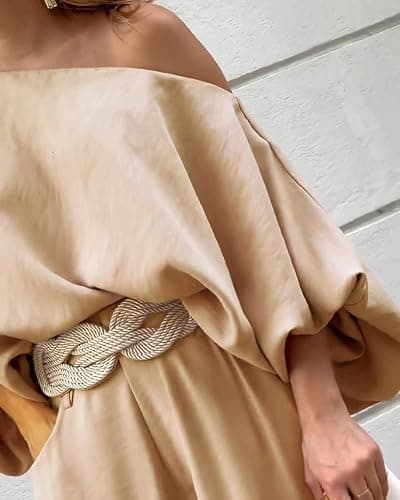 CHICME Women Summer 2 Piece Outfits Off Shoulder Top Flowy Wide Leg Pants Set Vacation Travel Airport Outfits thumbnail 7