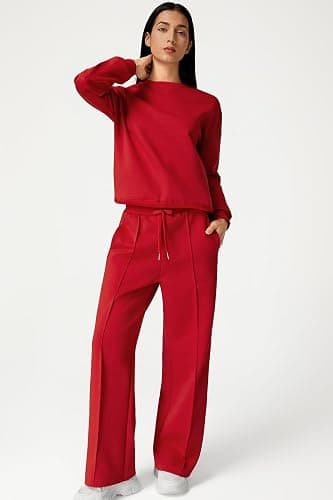 QINSEN 2 Piece AirCotton Outfits Sweatsuits Long Sleeve Pullover Sweatshirt Wide Leg Sweatpant with Pockets Tracksuit thumbnail 2
