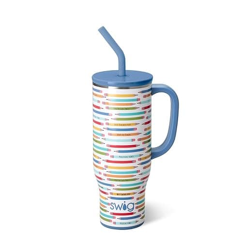 Swig Life 30oz Mega Mug, 30 oz Tumbler with Handle and Straw, Cup Holder Friendly, Dishwasher Safe, Extra Large Insulated Tumbler, Stainless Steel Water Bottle (Teacher Life) - Image 1