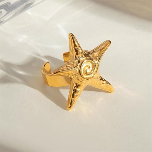 OIDIMS Vintage Starfish Statement Ring for Women Gold-Tone-Tone Stainless Steel Fashion Adjustable Ocean Sea Style Open Wrap Finger Rings Comfort Fit Chic Holiday Summer Party Jewelry Dainty Gift thumbnail 6