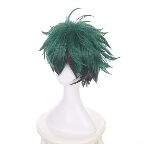 ZGNGLIZ Anime Cosplay Wig Dark Green Short Curly Synthetic Hair for Men Anime Costume Party & Halloween with Free Wig Cap (Dark Green) thumbnail 3