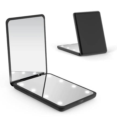 WOBSION Small Mirror with Lights,LED Compact Makeup Mirror,1x/3x Mini Travel Mirror with Magnification,Portable for Purse,Pocket,Gifts for Girls,Black - Image 1