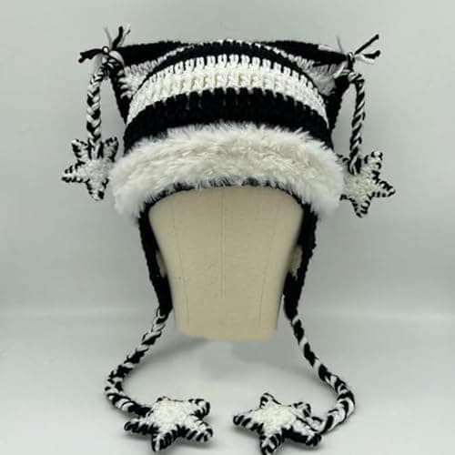 Beanies Cat Beanie Y2k Beanie Goth Knit Hat Grunge Crochet Hats for Women y2k Accessories - Medium - Black Green thumbnail 5