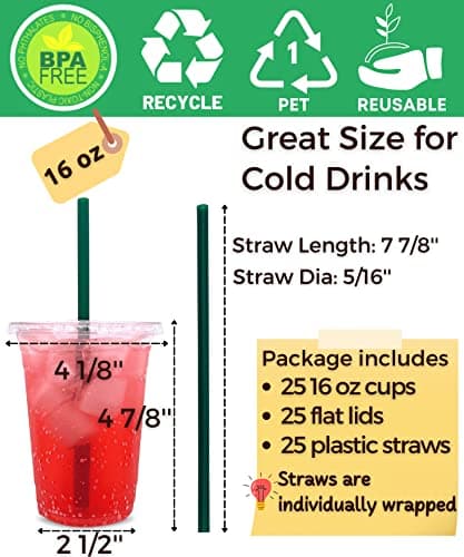 16 oz Clear Plastic Cups with Lids and Straws, Disposable Coffee Cups 25 Sets thumbnail 2