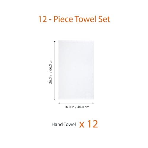 Amazon Basics Soft and Thick Cotton Hand Towels for Bath, Kitchen, Gym, 16 x 26 in, White, 12-Pack thumbnail 3