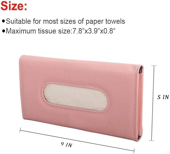Car Tissue Holder, Sun Visor Napkin Holder, Backseat Napkin Case, Premium Tissues Box, Vehicle Interior Accessories Universal for Car SUV Pickup Truck (Pink) - Pink thumbnail 2