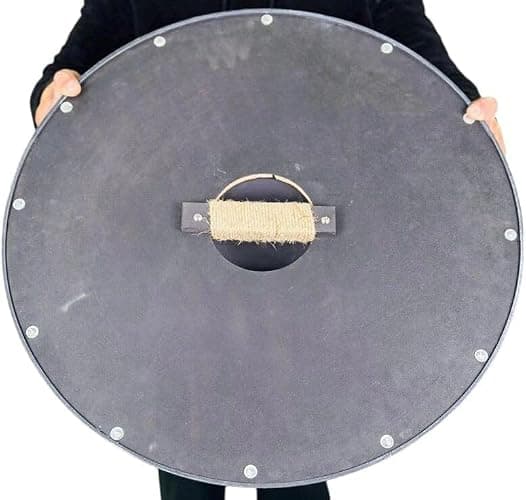 22″ Viking Dragon Wooden Shield – Handcrafted Red & Silver Round Shield | Norse Warrior Battle-Ready Shield with Iron Boss for Wall Décor, Cosplay & LARP thumbnail 3