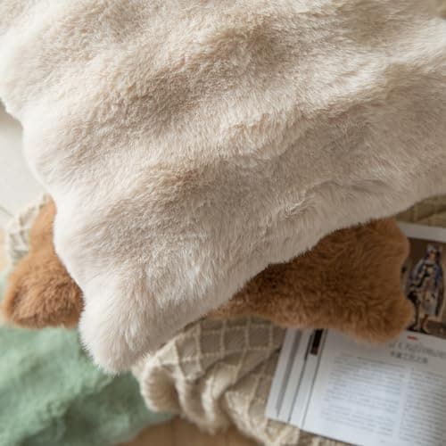 Yaertun Pack of 2 Beige Thick Soft Wool Decorative Throw Pillow Covers 18x18 Inch Faux Fur Plush Fluffy Cushion Covers for Sofa Couch Bedroom thumbnail 5