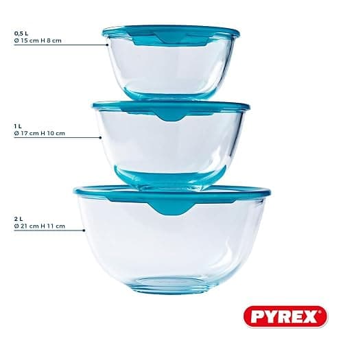 Pyrex® - Prep & Store - Set of 3 Heavy Duty Glass Bowls with Lids (0.5L - 1L - 2L) - BPA Free thumbnail 5
