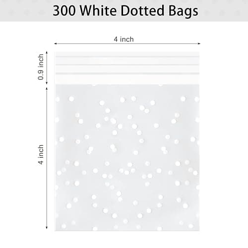 300PCS Cookie Bags Self Adhesive Clear Plastic Cellophane Treat Bags for Candy Pastry Packaging Christmas Party Favor Gift Giving (White Polka Dots, 4 x 4 inches) thumbnail 3