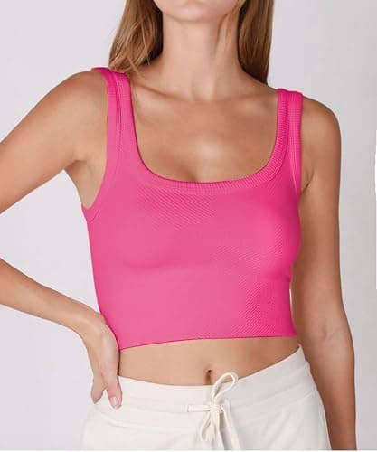 CHYRII Womens Summer Square Neck Going Out Tops Ribbed Basic Tank Crop Workout Tops thumbnail 3