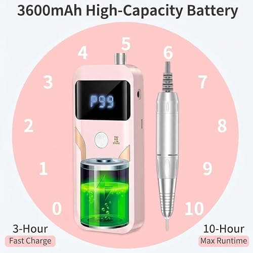 Electric Nail Drill, DELIFO Portable Nail Drill Professional 35000 RPM Nail File Machine Rechargeable Pedicure Acrylic Nails Polishing Tools with Bits LED Display for Home Salon Manicure thumbnail 5