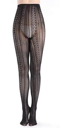 SurBepo Women Fishnet Hollow Out Knitted Patterned Thick Warm Stockings Tights Vertical Strips Pantyhose For Female thumbnail 3