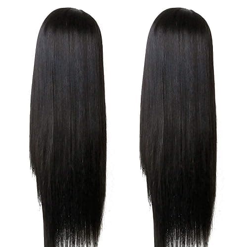 TIMANZO Long Straight Remy Hair Wigs Natural Black Heat Resistant Fiber Hair Full Machine Wig with Bangs Cosplay Party Wig For Fashion Women (24 Inch) thumbnail 6