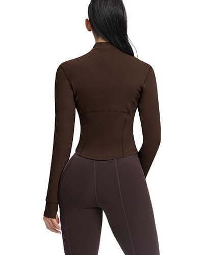 AVGO Women's Cropped Running Workout Jackets Zip Slim Fit Athletic Tops with Thumb Holes thumbnail 5