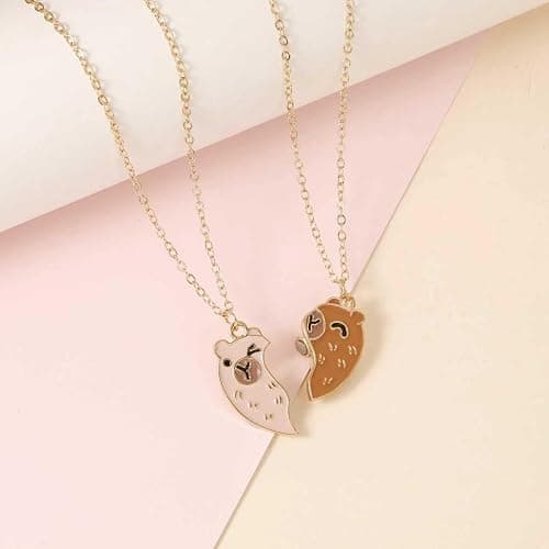 HANRESHE Brown Capybara Best Friend Necklace Cute Heart Capybara Bff Necklace Fashion Friendship Necklaces Gift thumbnail 5