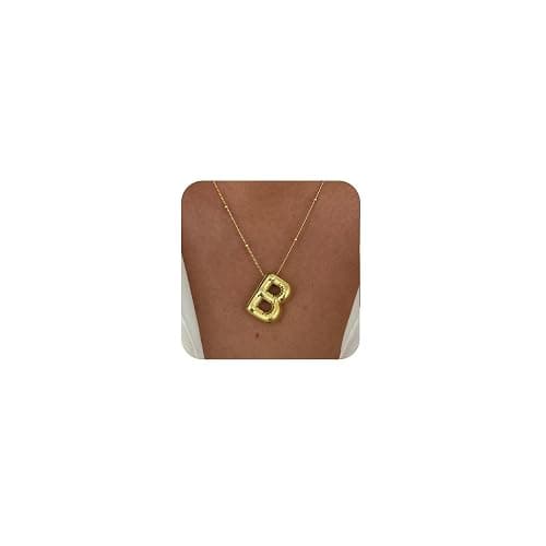 Ewrkbrㅤ Initial Necklaces for Women, 14k Gold Plated Bubble Letter Necklace Chunky Gold Necklace Dainty Charm Initial Necklaces for Women Trendy Custom Preppy Stocking Stuff Necklace Christmas Gifts - Image 1